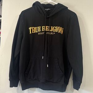 True Religion Black and Gold Hoodie pullover arch logo